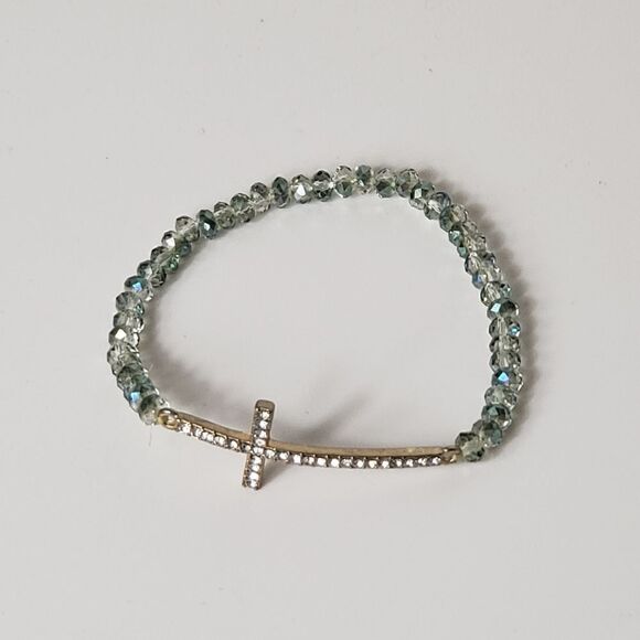 ARTISAN Petite Faceted Beads Rhinestone Cross Stretch Bracelet Christian… - Picture 7 of 7
